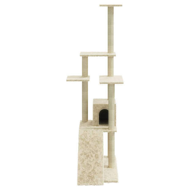 The Living Store Kattenboom - Kattenmeubel - Afmeting- 54x73x155cm - Kleur- crème - Materiaal- bewerkt hout - pluche