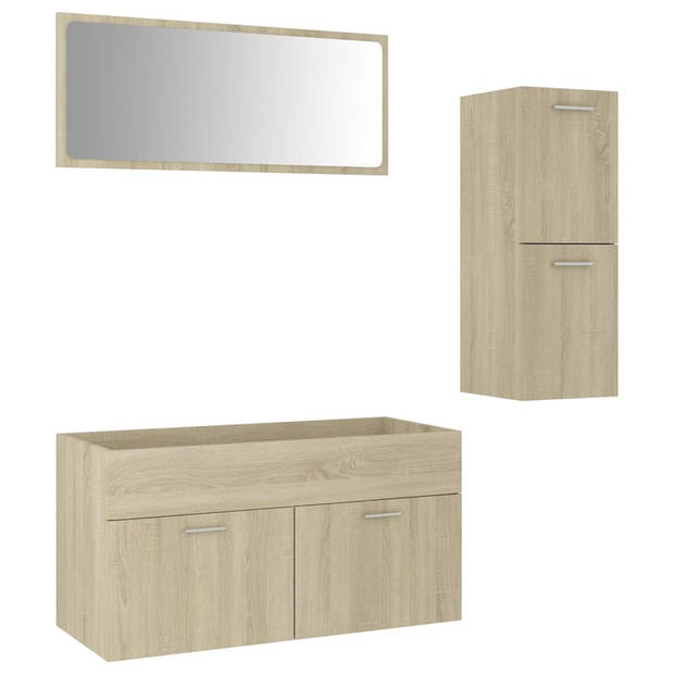 The Living Store Badkamermeubelset - Sonoma Eiken - Spiegel - wastafelkast en lage kast - Afmetingen- 90 x 38.5 x 46