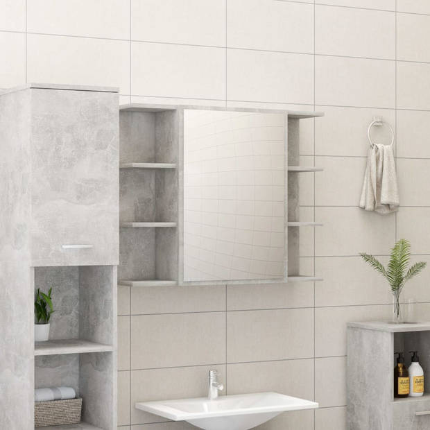 The Living Store Badkamerset - medium kast - wastafelkast en spiegelkast - betongrijs - gemaakt van hoogwaardig