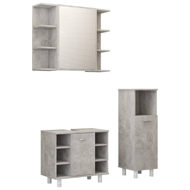 The Living Store Badkamerset - medium kast - wastafelkast en spiegelkast - betongrijs - gemaakt van hoogwaardig