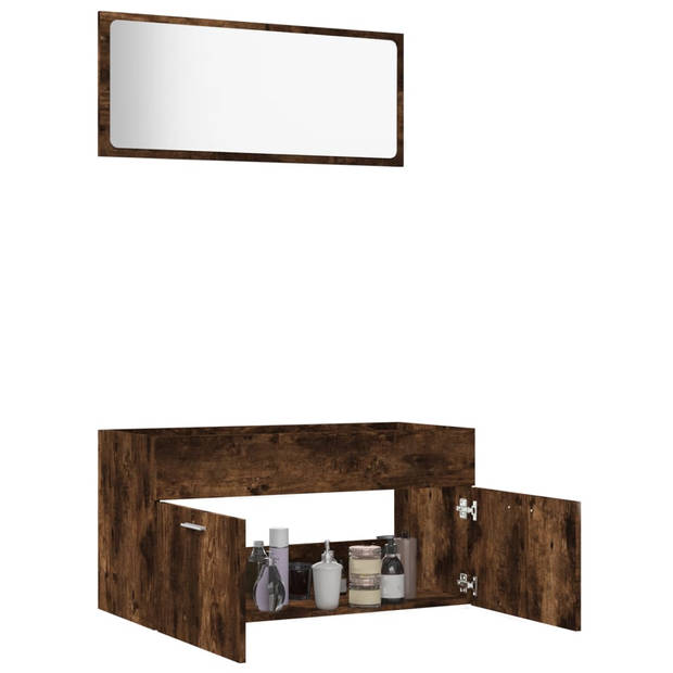 The Living Store Badkamermeubelset - Gerookt Eiken - Wandgemonteerde wastafelkast met spiegel - Hoge kwaliteit bewerkt