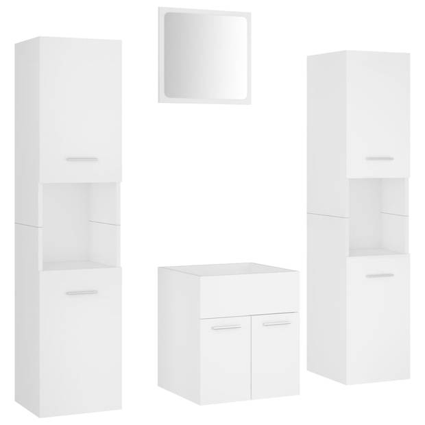 The Living Store Badkamermeubelset - Wit - Spiegel 40x1.5x37 cm - Wastafelkast 41x38.5x46 cm - Hoge kast 30x30x130 cm -