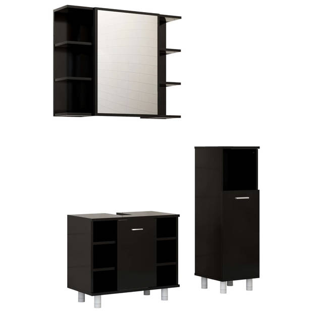 The Living Store Badkamerset - Medium Kast - Wastafelkast - Spiegelkast - Zwart - 80 x 20.5 x 64 cm - 30 x 30 x 95