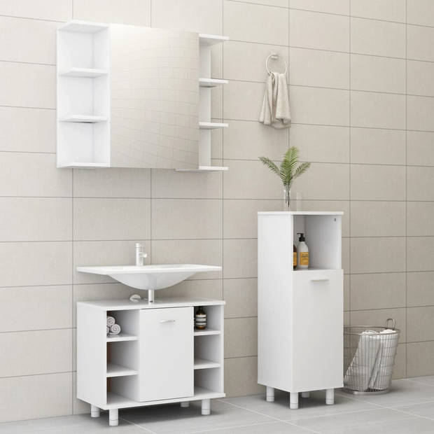 The Living Store Badkamerset - Medium kast - wastafelkast - spiegelkast - Wit - Spaanplaat - Afmetingen- 80x20.5x64 cm