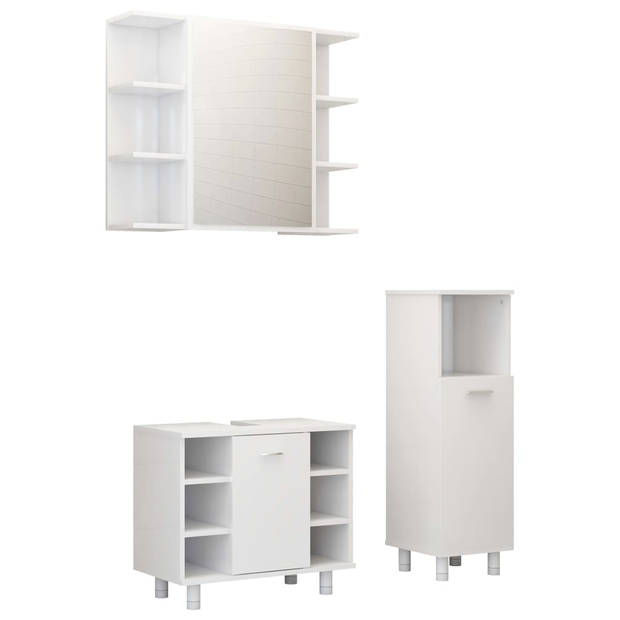 The Living Store Badkamerset - Medium kast - wastafelkast - spiegelkast - Wit - Spaanplaat - Afmetingen- 80x20.5x64 cm