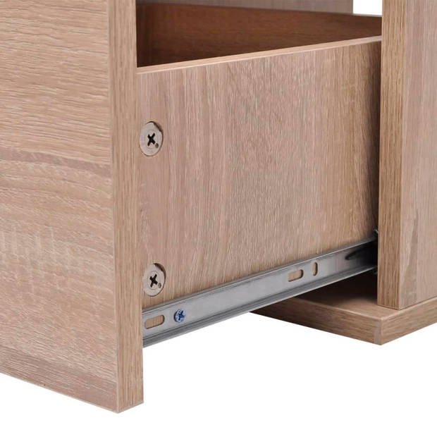 The Living Store Wandgemonteerd badkamermeubelset - 150x45x45 cm - beige hout - inclusief wastafel - kranen en