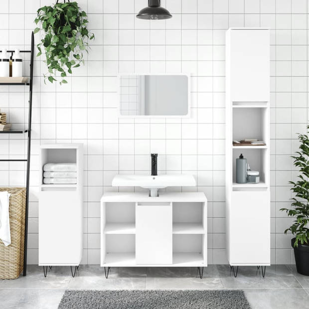 The Living Store Badkamermeubelset - Wit - 30 x 30 x 190 cm (hoog) - 30 x 30 x 100 cm (laag) - 80 x 33 x 60 cm