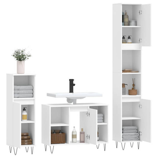 The Living Store Badkamermeubelset - Wit - 30 x 30 x 190 cm (hoog) - 30 x 30 x 100 cm (laag) - 80 x 33 x 60 cm