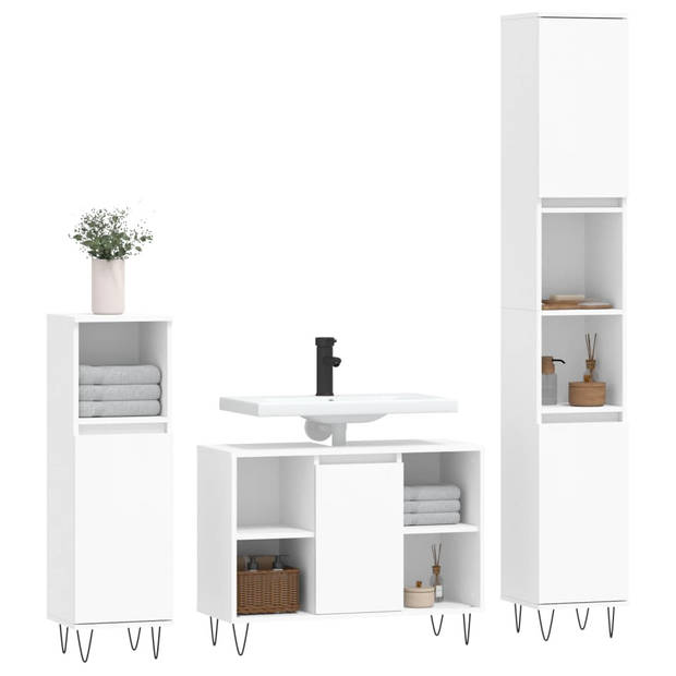 The Living Store Badkamermeubelset - Wit - 30 x 30 x 190 cm (hoog) - 30 x 30 x 100 cm (laag) - 80 x 33 x 60 cm