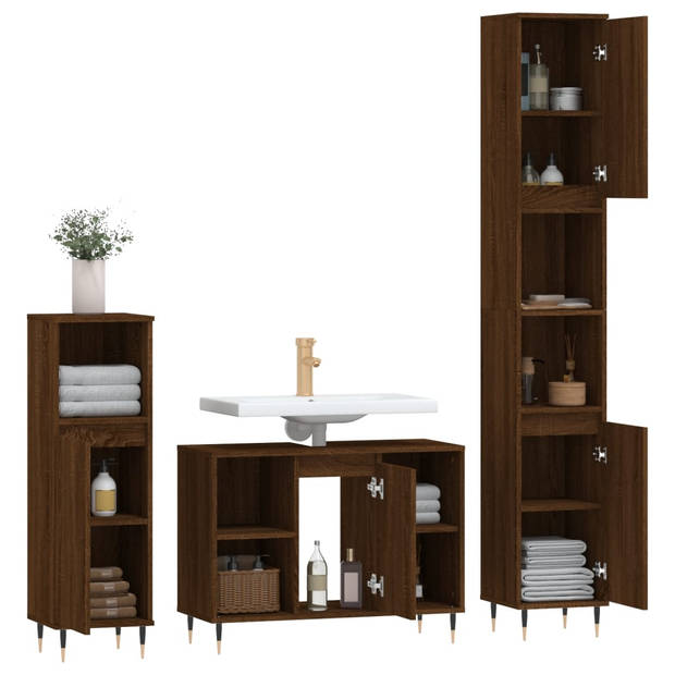 The Living Store Badkamermeubelset - Praktisch - Materiaal- bewerkt hout en ijzer - Kleur- bruineiken - Afmetingen- 30