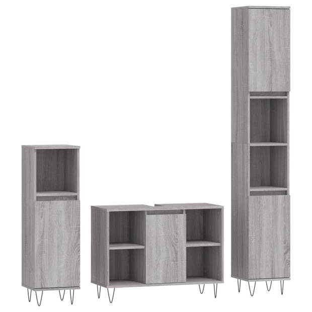 The Living Store badkamermeubelset grijs sonoma eiken - hoog- 30 x 30 x 190 cm - laag- 30 x 30 x 100 cm -