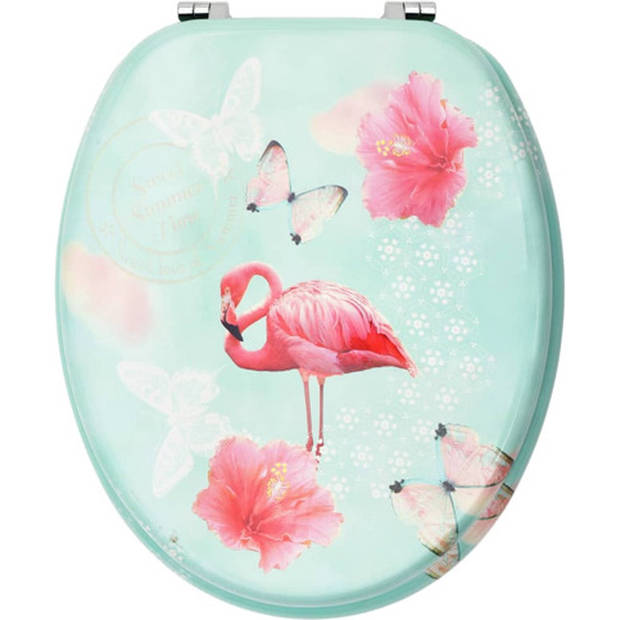 The Living Store Toiletbril - Flamingo - MDF - Chroom-zinklegering - 42.5 x 35.8 cm - 43.7 x 37.8 cm - 28 x 24 cm -