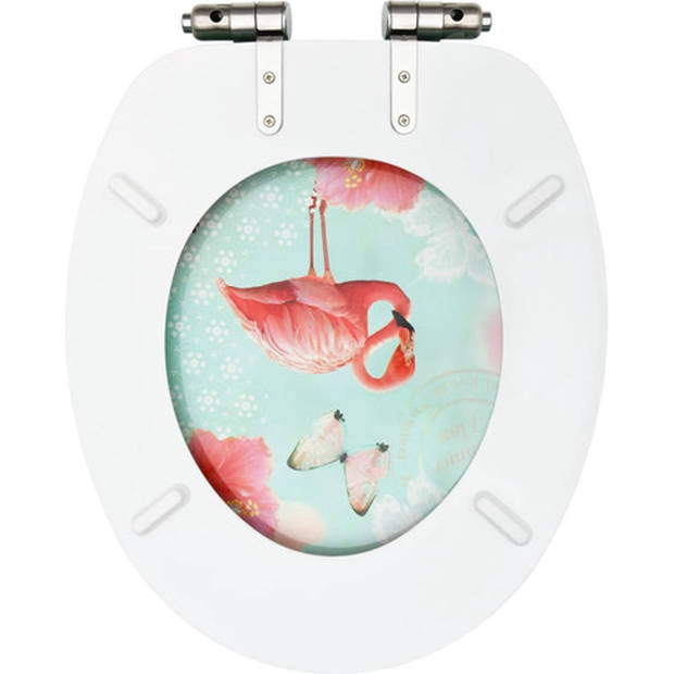 The Living Store Toiletzitting - Flamingo ontwerp - Geschikt voor de meeste toiletmaten - MDF-deksel -