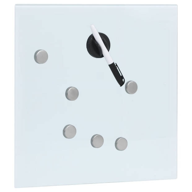 The Living Store Sleutelkast - Stalen sleutelkast met magnetische voordeur - 12 haken - Gehard glas - Wit - 35 x 35 x