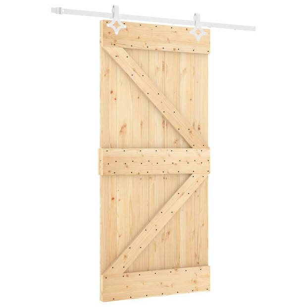 The Living Store Schuifdeur massief grenenhout - 90 x 3.6 x 210 cm - wit - geschikt voor deurmaten 70-100 cm -