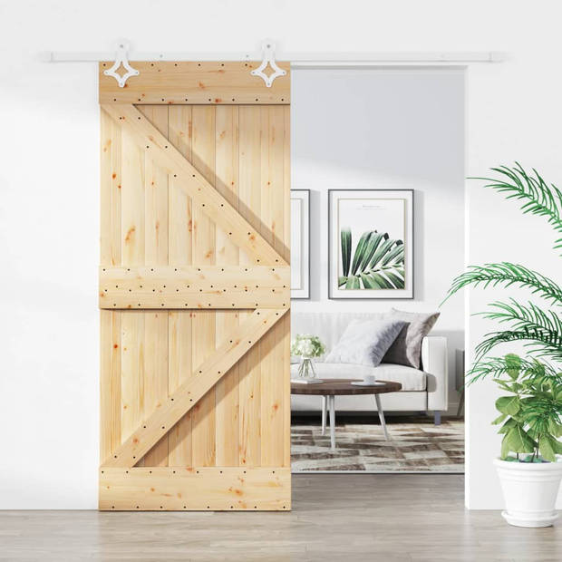 The Living Store Schuifdeur massief grenenhout - 90 x 3.6 x 210 cm - wit - geschikt voor deurmaten 70-100 cm -