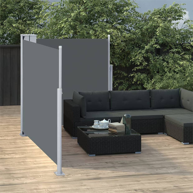 The Living Store zijluifel Retractable - 100 x (0-600) cm - Uittrekbaar - Antraciet - UV-bestendigWaterdicht polyester