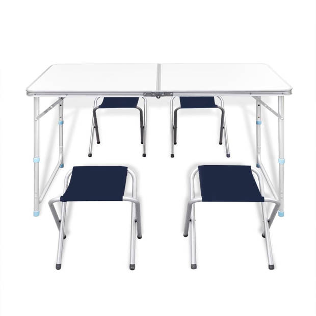 The Living Store Inklapbare Campingtafel set - Tafel en 4 Stoelen - Verstelbare Hoogte - Groot Draagvermogen - Duurzaam