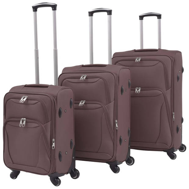 The Living Store Trolleyset Oxford Stof - 45x35x73cm - 40x30x65cm - 35x25x55cm - Koffiekleurig - Duurzaam