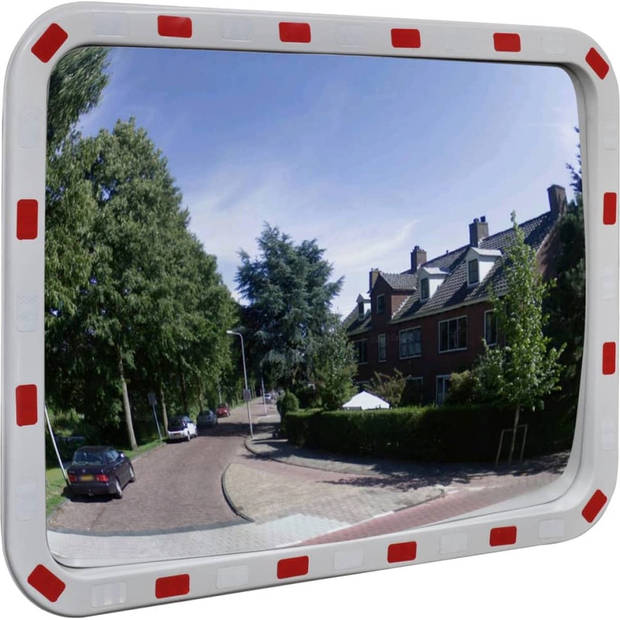 The Living Store Convex Verkeersspiegel - 60 x 80 cm - PC-kunststof - Reflecterend frame - Montagebeugel - The Living