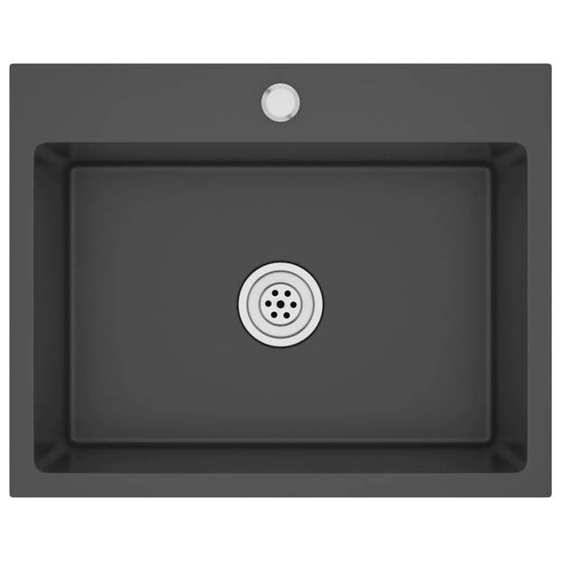 The Living Store spoelbak zwarte roestvrijstalen 55x44x20 cm - X-flume ontwerp - geluiddempende pads - kraangat -