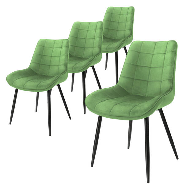 ML-Design set van 4 eetkamerstoelen met rugleuning, groen, keukenstoel met fluwelen bekleding, gestoffeerde stoel