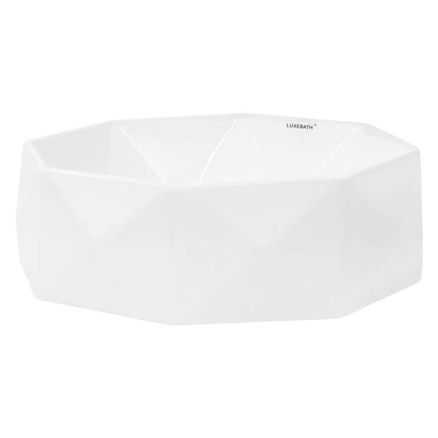 ML-Design Keramische wastafel in glanzend wit, Ø 420x135 mm, diamant design, ronde aanrecht wastafel