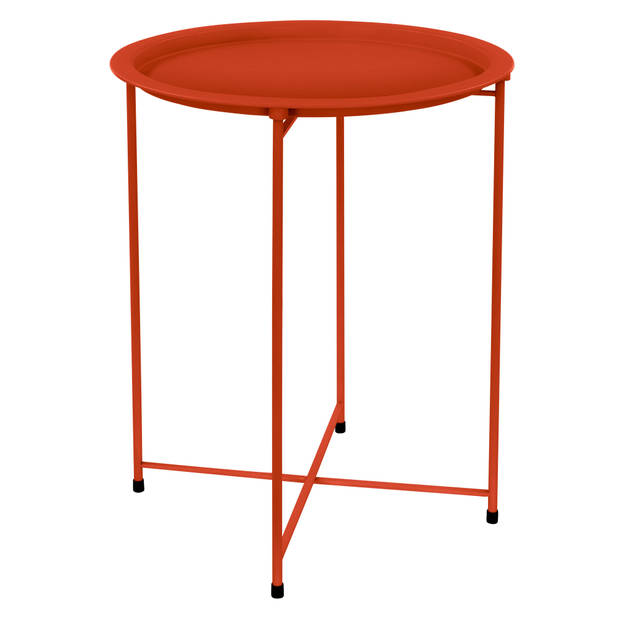 ML-Design Bijzettafel rond Ø43xH52 cm van metaal, rood, salontafel met afneembaar dienblad