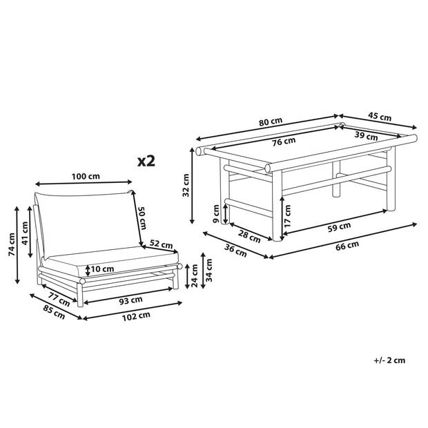 Beliani TODI - Loungeset-Lichte houtkleur-Bamboehout