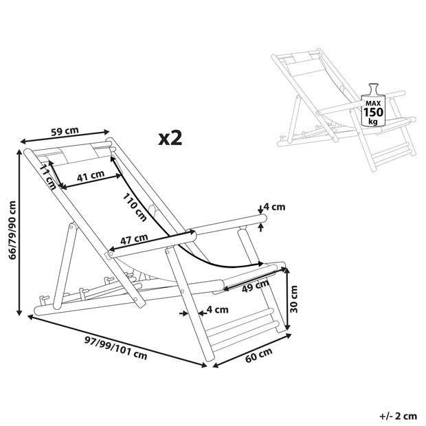 Beliani ATRANI - Tuinligstoel-Lichte houtkleur-Bamboehout, Polyester