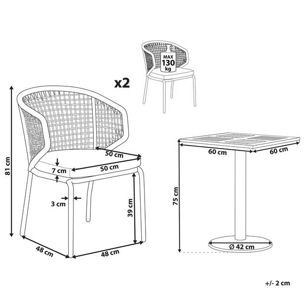 Beliani PALMI - Bistroset-Grijs-Staal, Aluminium