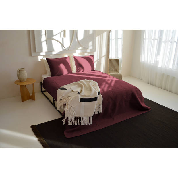 Zydante Home® Bedsprei Incl. 2 Hoezen -Bordeaux Rood Rope - 220x240 cm + 2 * 60x70 cm