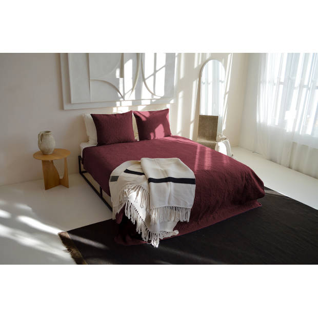 Zydante Home® Bedsprei Incl. 2 Hoezen -Bordeaux Rood Flowers - 220x240 cm + 2 * 60x70 cm