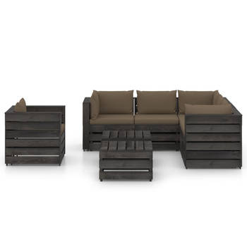 The Living Store Pallet loungeset - Grenenhouten tuinset - 6-delig - Taupe
