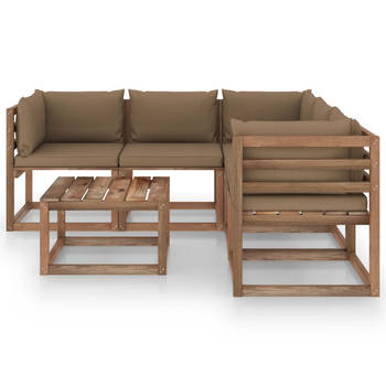 The Living Store Tuinset Hout - Loungebanken - Grenenhout - Taupe kussens - 60x60x36.5cm