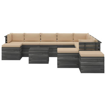 The Living Store Pallet loungeset - tuinmeubelset grenenhout - modulair - beige kussens