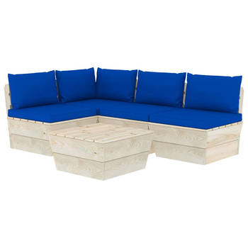 The Living Store Pallet Lounge Set - 5-delig - Blauw - 60x60x65 cm - Geïmpregneerd vurenhout