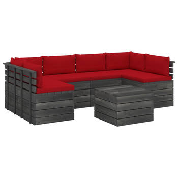 The Living Store Pallet Loungeset - Grenenhout - 6-delig - Rood