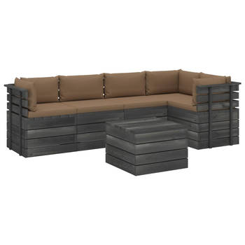 The Living Store Pallet Loungeset - Tuinmeubelset - Grenenhout - Taupe kussens - Modulair design