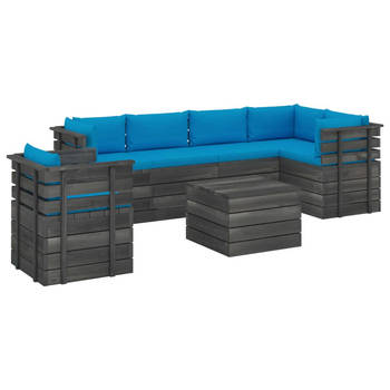 The Living Store Pallet Loungeset - Armstoel - Middenbank - Hoekbank - Tafel - Lichtblauw - 100% Polyester - Massief