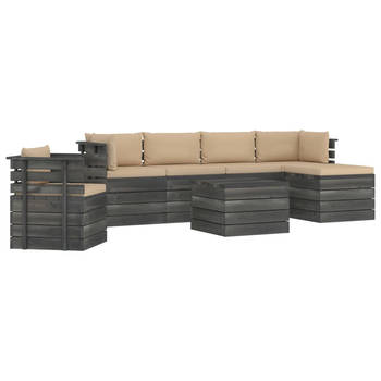 The Living Store Pallet Loungeset - Grenenhout - Beige Kussens - Modulair