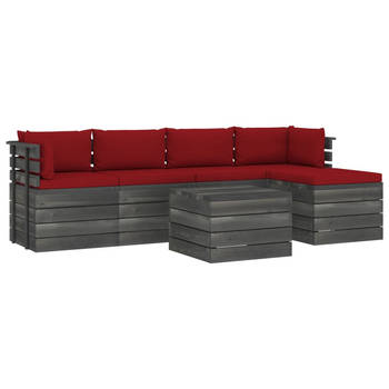 The Living Store Pallet Loungeset - Massief grenenhout - Modulair - 60x65x71.5cm - Wijnrood