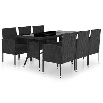 The Living Store Poly Rattan Tuinset - 170x80x74cm - Zwart - 1 tafel - 6 stoelen - 6 zitkussens
