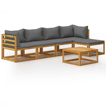The Living Store Houten Loungeset - Acaciahout - Modulair - Donkergrijs - 7-delig