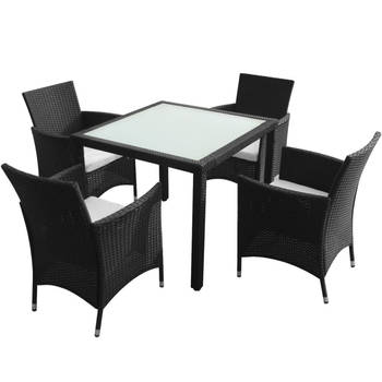 The Living Store Rattan Garden Furniture Set - 1 Table - 4 Chairs - Black - Steel Frame - Aluminum Legs - Table-