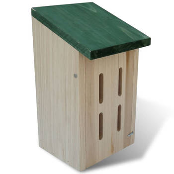 The Living Store Vlinderkastjes Set - Massief hout - Natuurlijke houtkleur - Groen dak - 14x15x22 cm - Inclusief 8