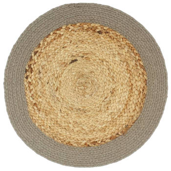 The Living Store Placemats - Handgeweven - 38 cm - Zacht en comfortabel - Set van 6 - Naturel en grijs - 70% jute -