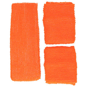 Guirca verkleed accessoire zweetbandjes set - neon oranje - jaren 80/90 thema feestje - Verkleedsieraden