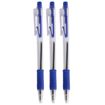 Balpennen - 8x stuks - blauw - softgrip - kliksysteem - Pennen