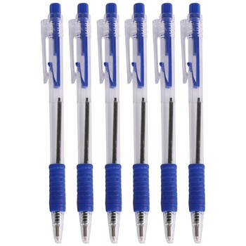 Balpennen - 16x stuks - blauw - softgrip - kliksysteem - Pennen